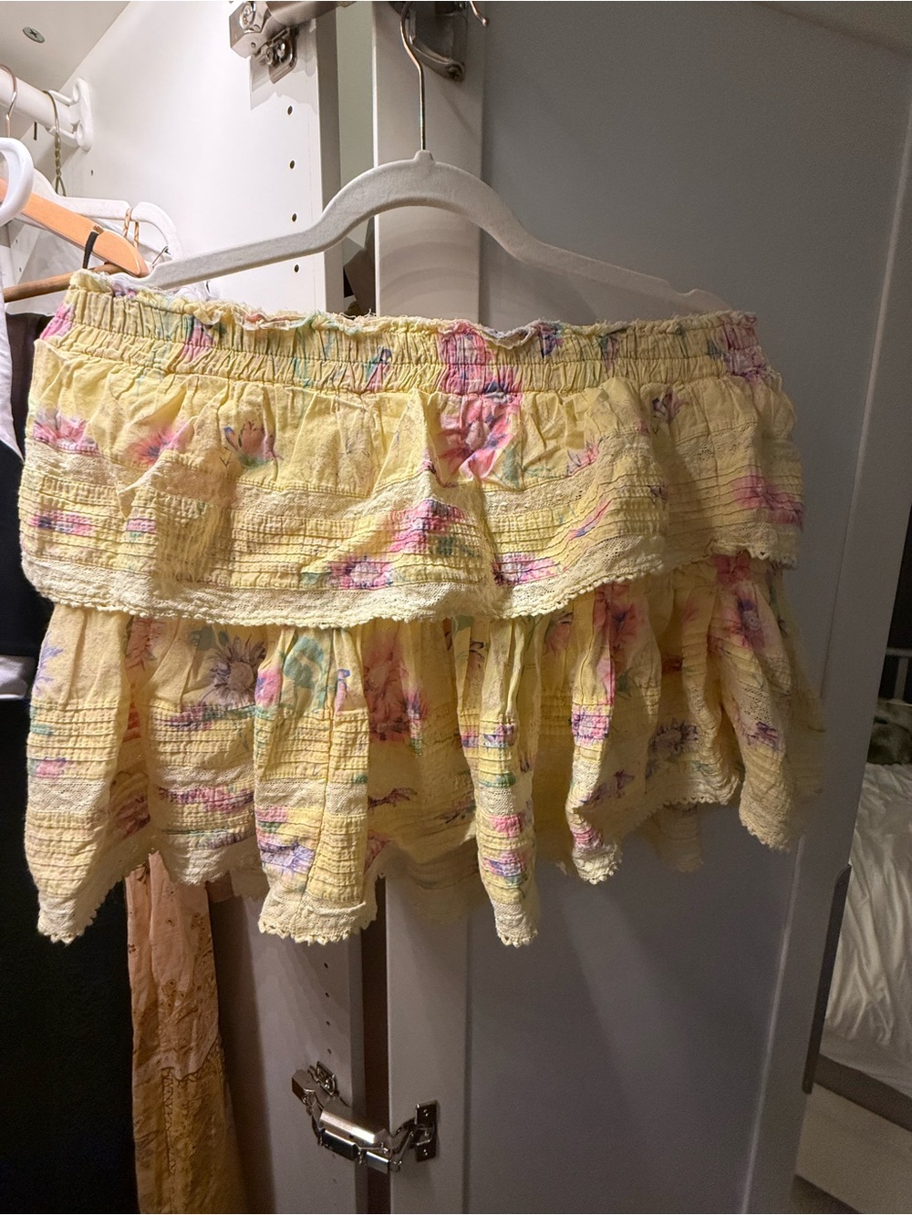LoveShackFancy Yellow and Pink Floral Ruffle Mini Skirt - Picture 2 of 4